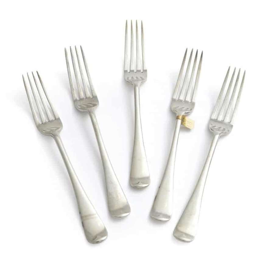 Set of 5 Old English silver dinner forks - by  Josiah Williams & Co