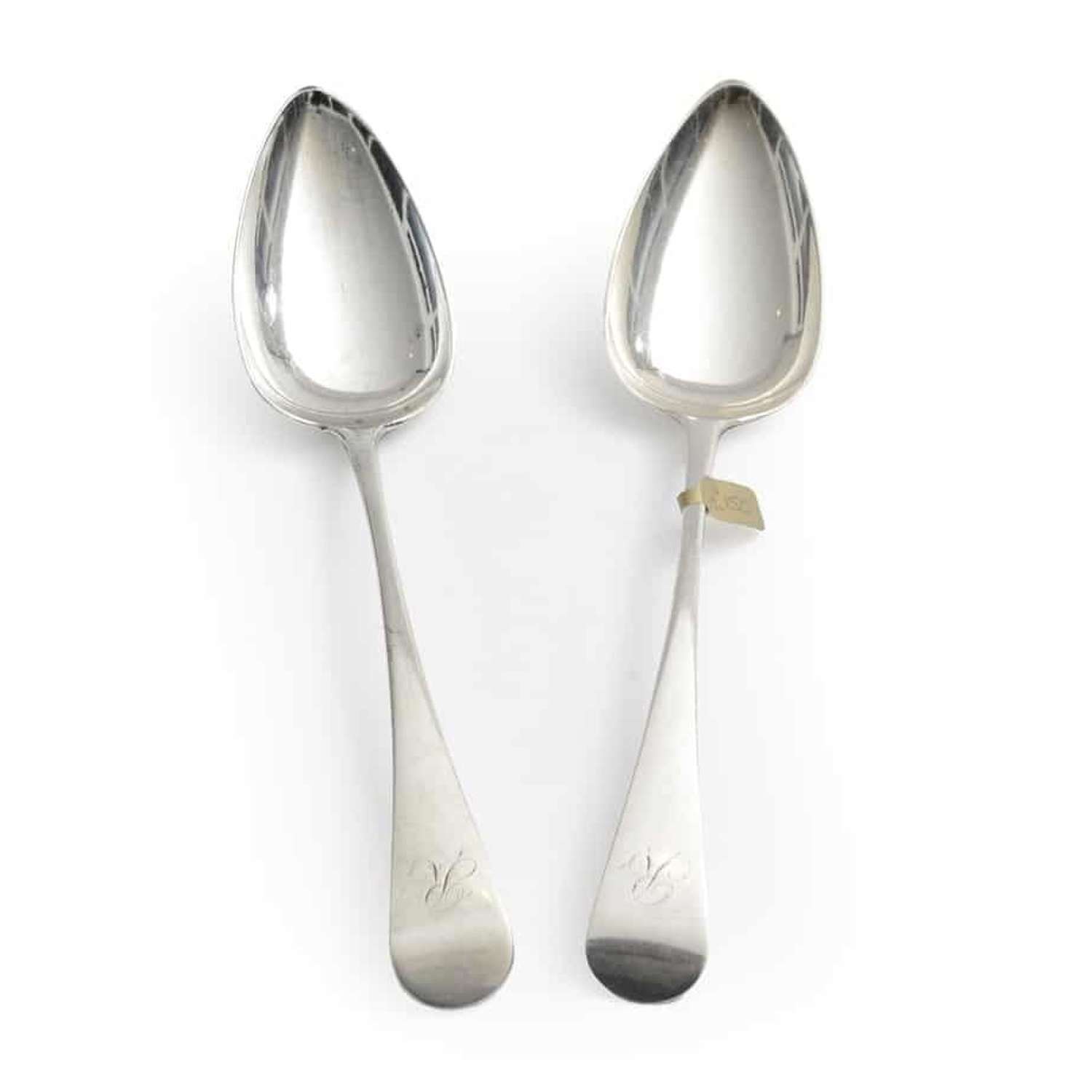 Pair of Old English silver soup spoons - by Alice and George Burrows