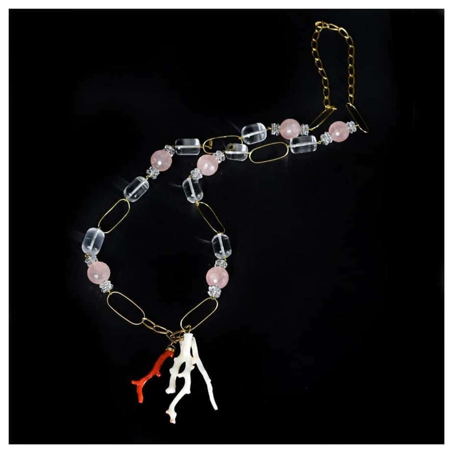 A coral, rock crystal, rose quartz and gold necklace by Guerreiro