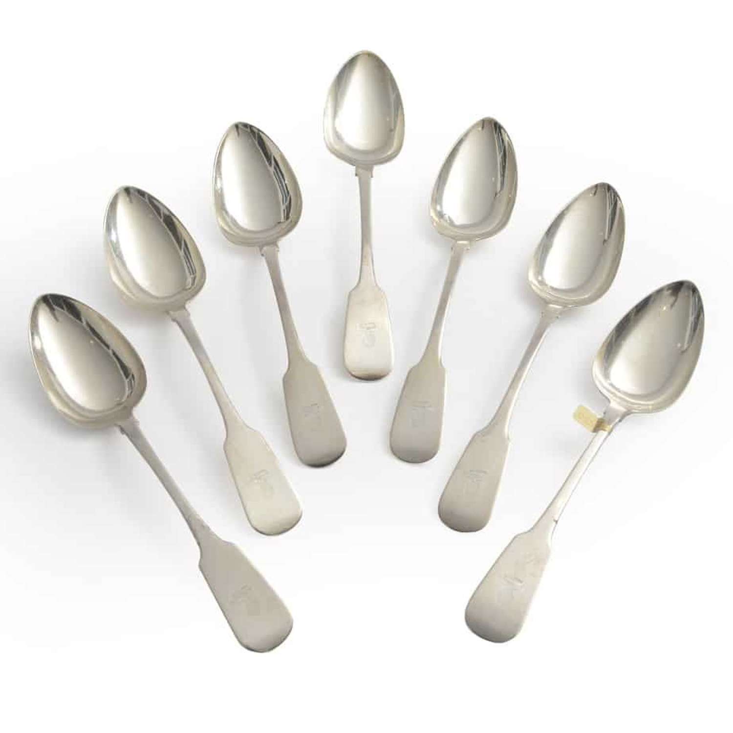 Set of 7 Irish silver Fiddle Pattern spoons - by Charles Marsh