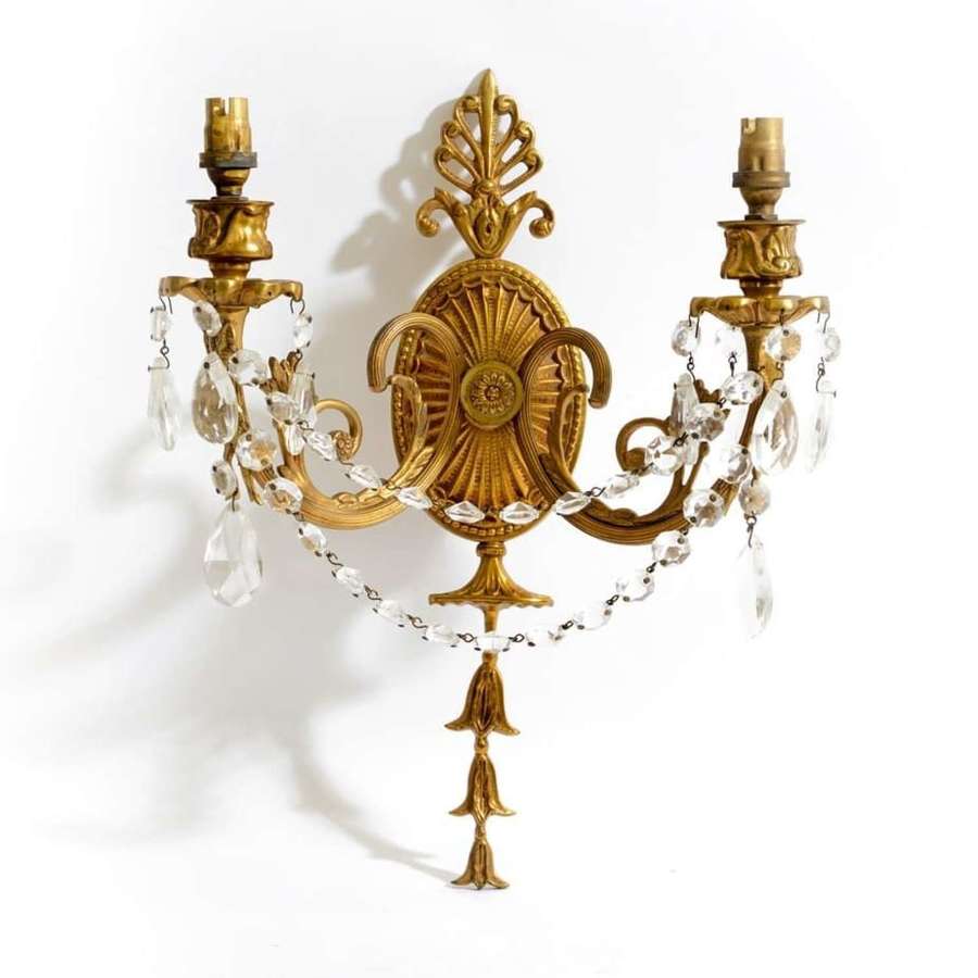 Pair of gilt-bronze twin light wall lights in the Adam style