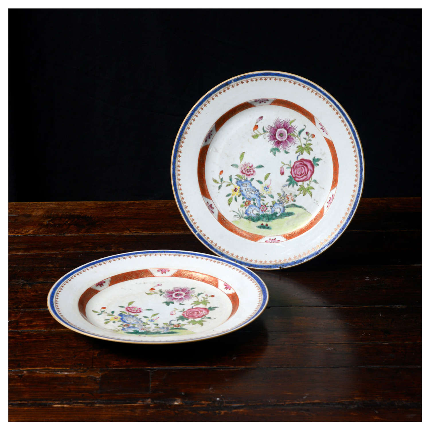 Pair of 18th Century Famille Rose Chinese export chargers
