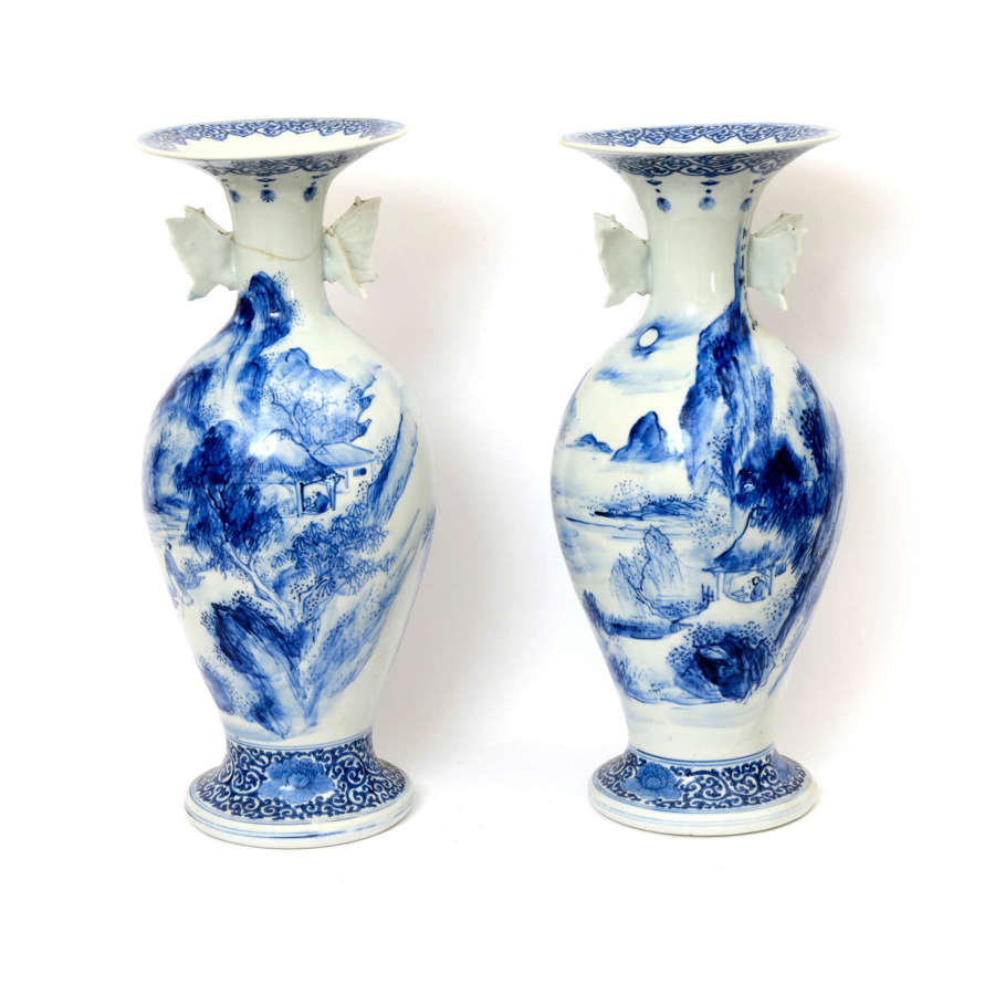 Pair of late 19th Century Japanese Hirado export blue and white vases