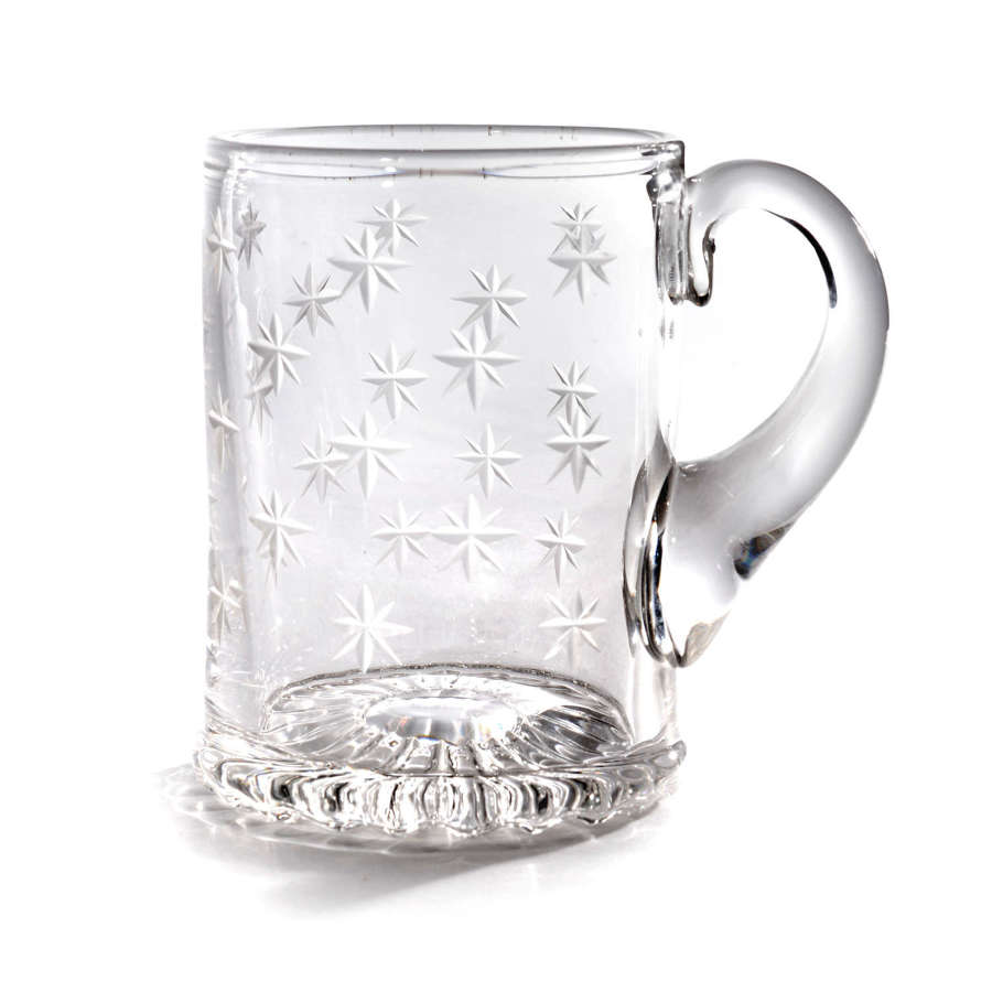 19th Century cut glass star tankard, or christening mug