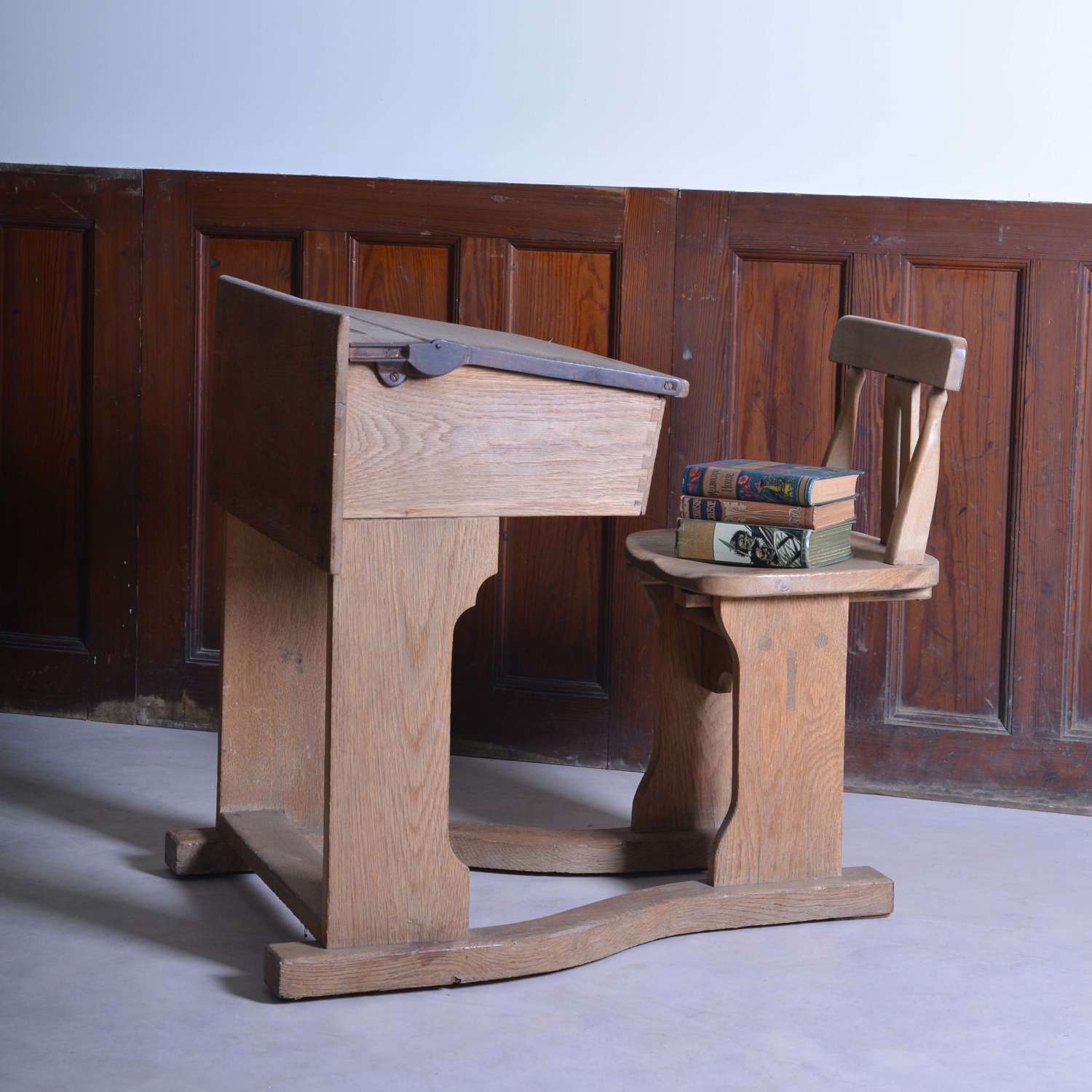 Edwardian oak child's desk and chair