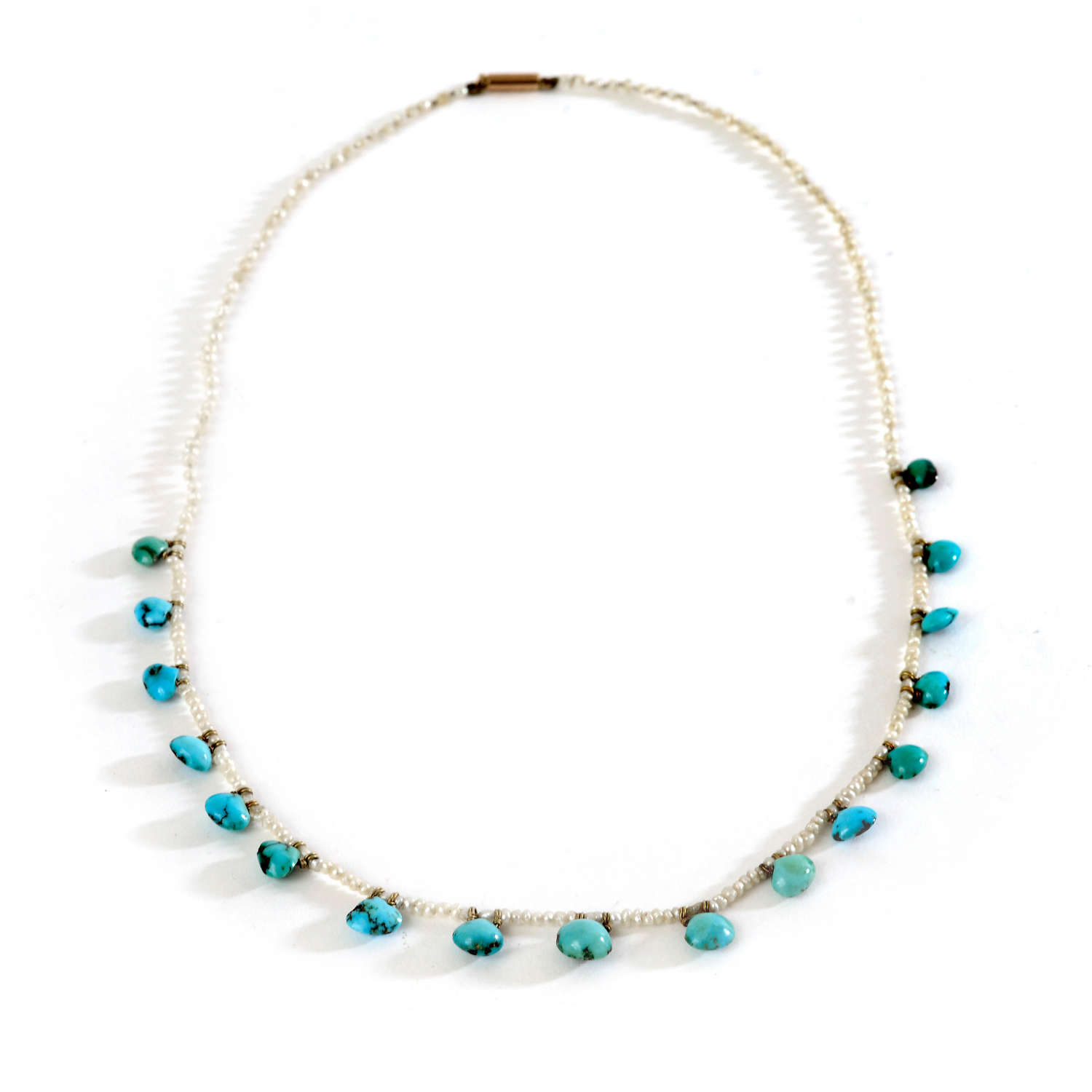 Edwardian turquoise and seed-pearl necklace