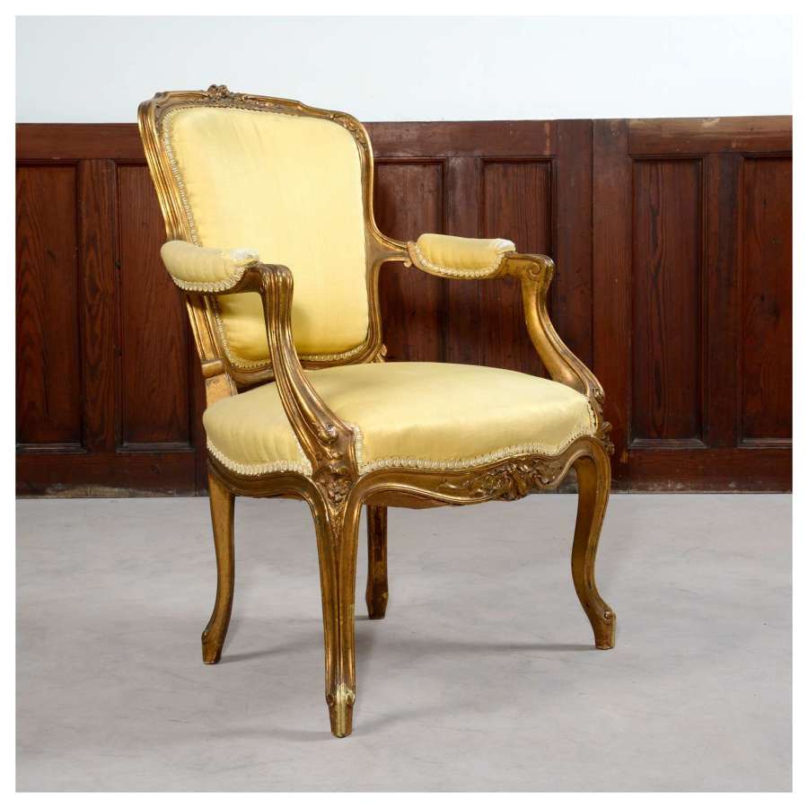 French Louis XV style gilt armchair, or fauteuil