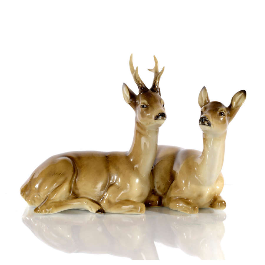A German porcelain figure group of a Roe Buck and Doe by Max Hermann.