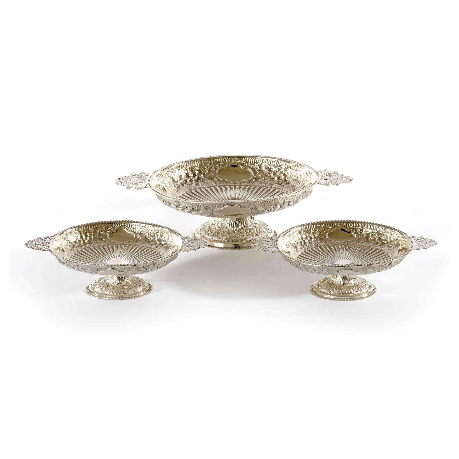 A set of three Victorian silver oval Tazze/comports.