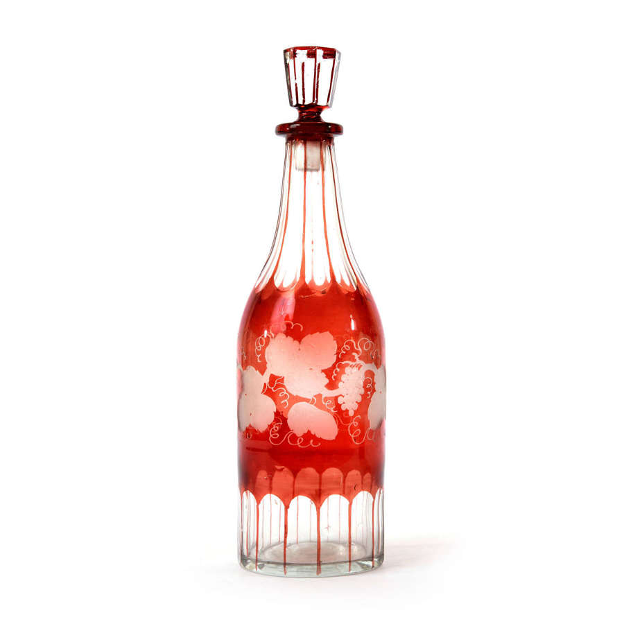 A late 19th Century Bohemian ruby flashed wine bottle/carafe/decanter.