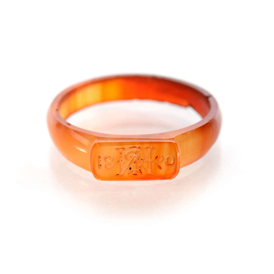 A very unusual Victorian engraved agate ring.