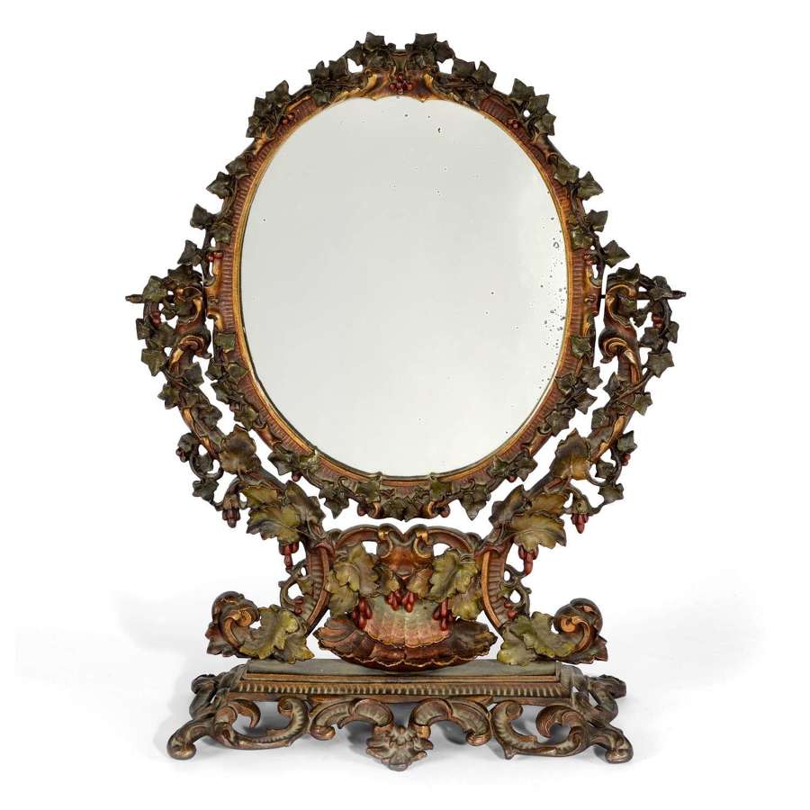 Cast iron polychrome painted dressing mirror
