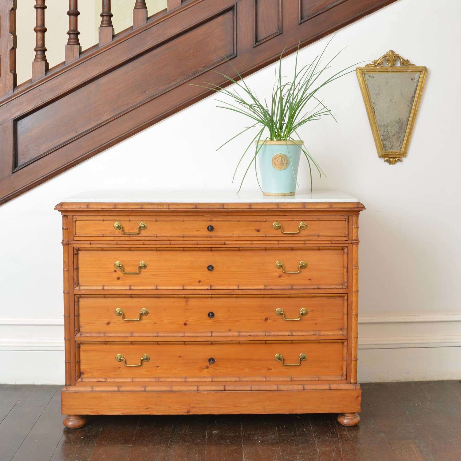 French bamboo commode with marble top