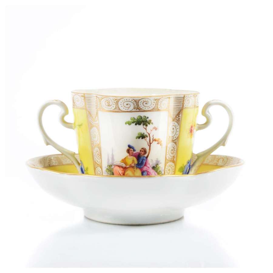 19th Cent. Dresden twin handled cup with saucer