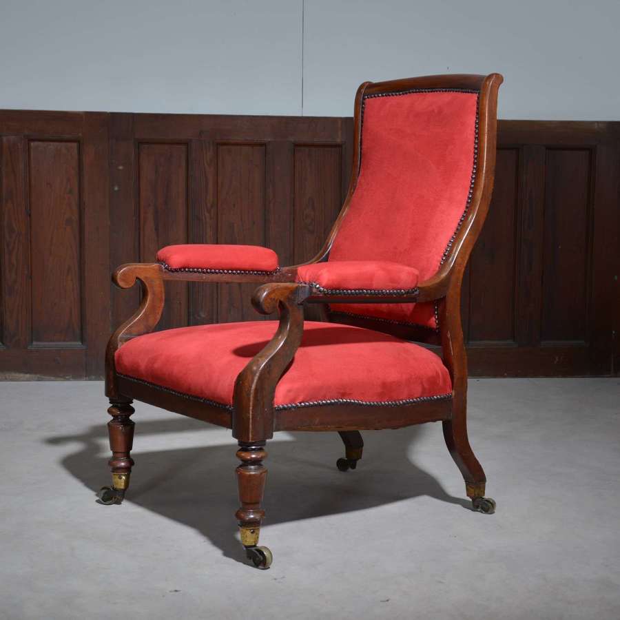 Mahogany upholstered library chair