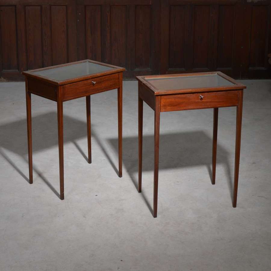 A near pair of mahogany bijouterie display table cabinets
