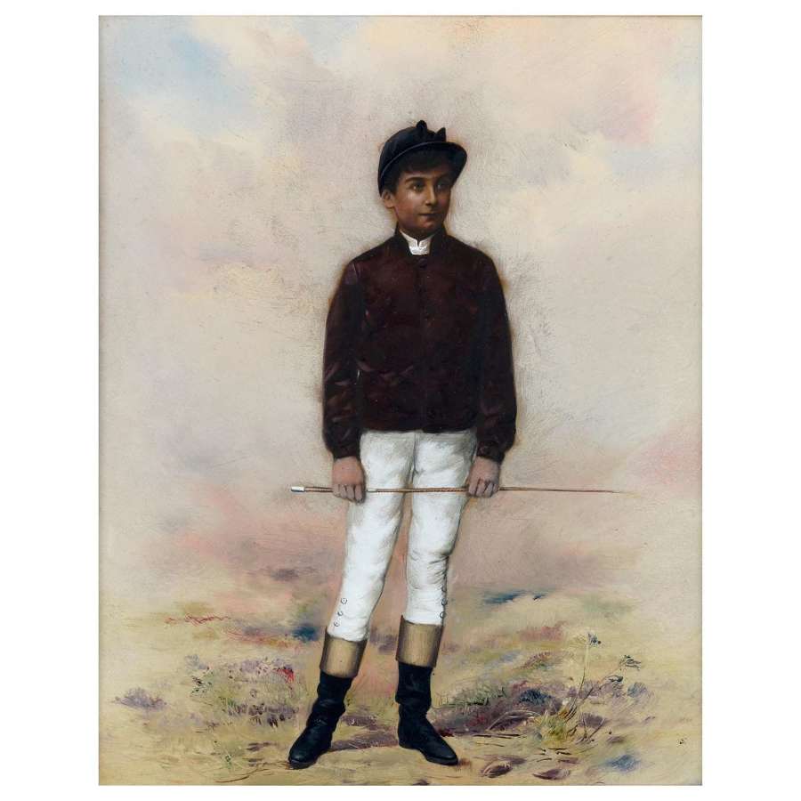 Overpainted Photograph of a Young Indian? Jockey