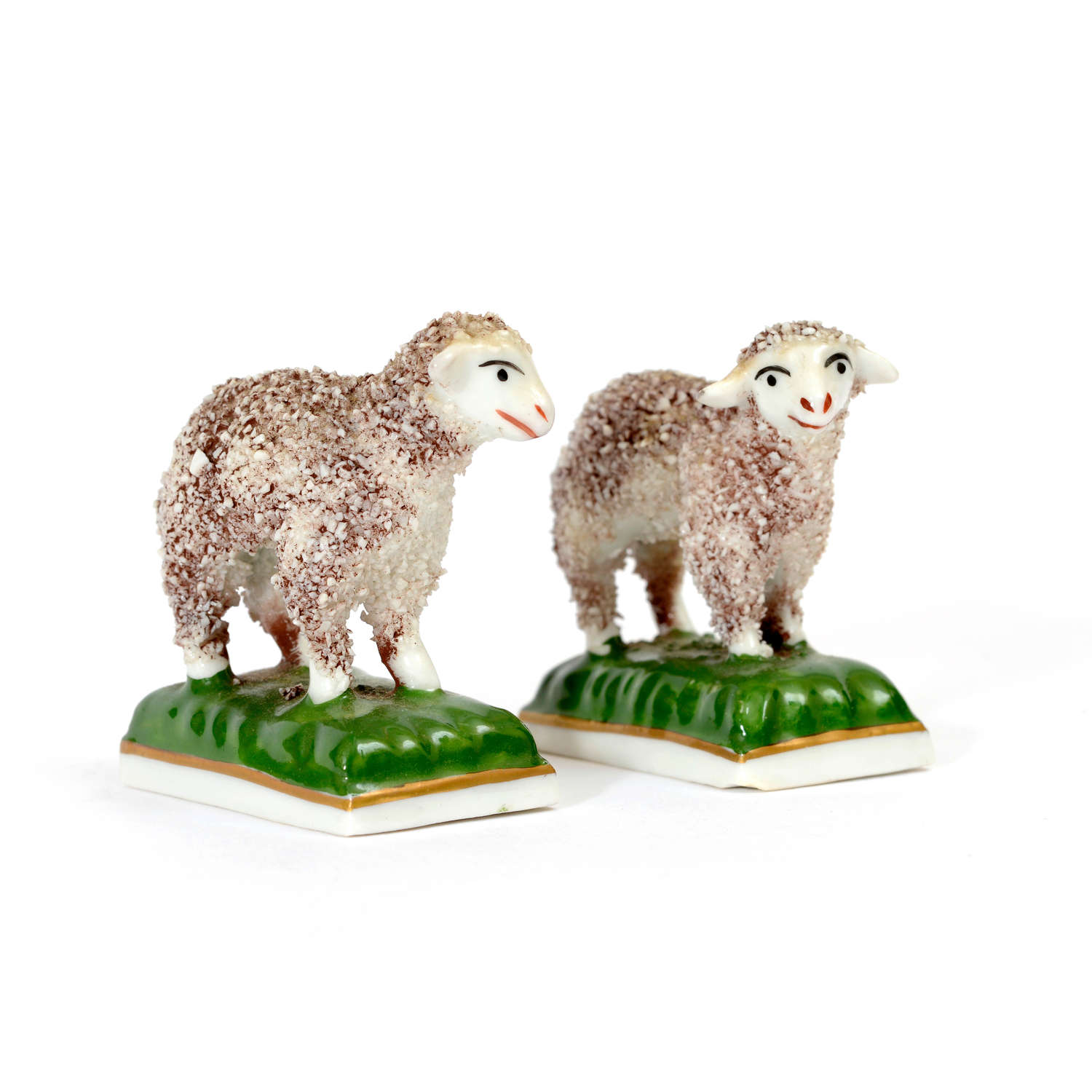 A Charming Pair of French Samson Sheep in the Chelsea Style