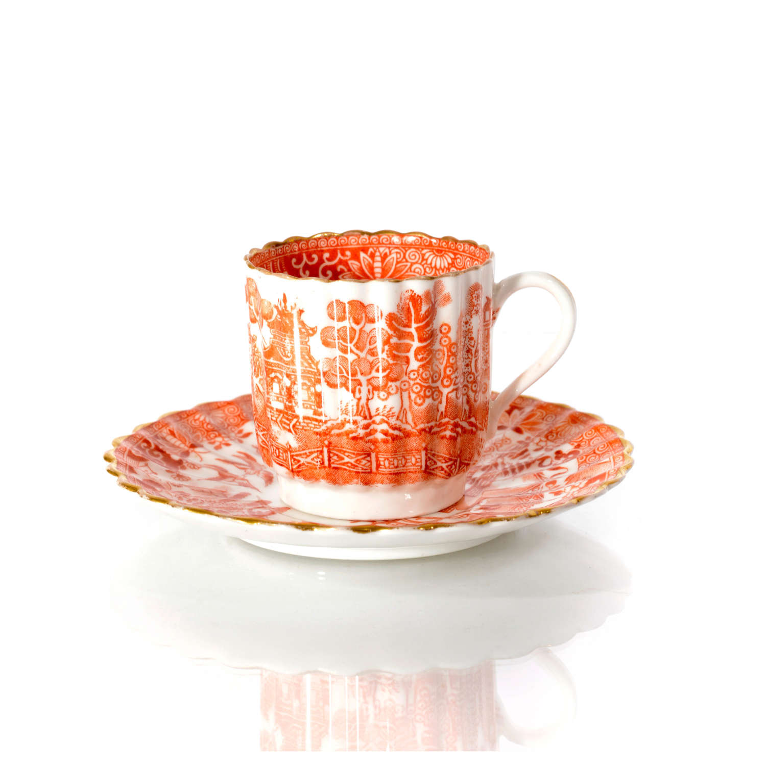 Spode Copeland Orange Willow Pattern Coffee Cup and Saucer