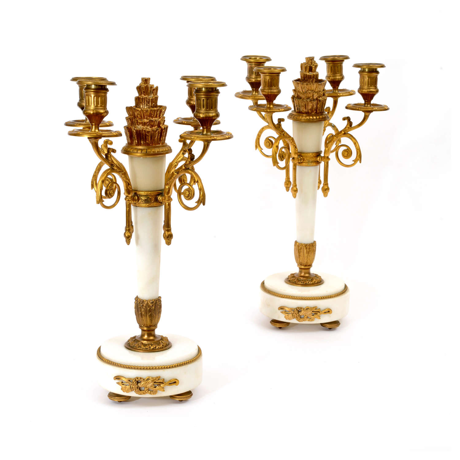 Pair of White Marble Four Light Candlesticks