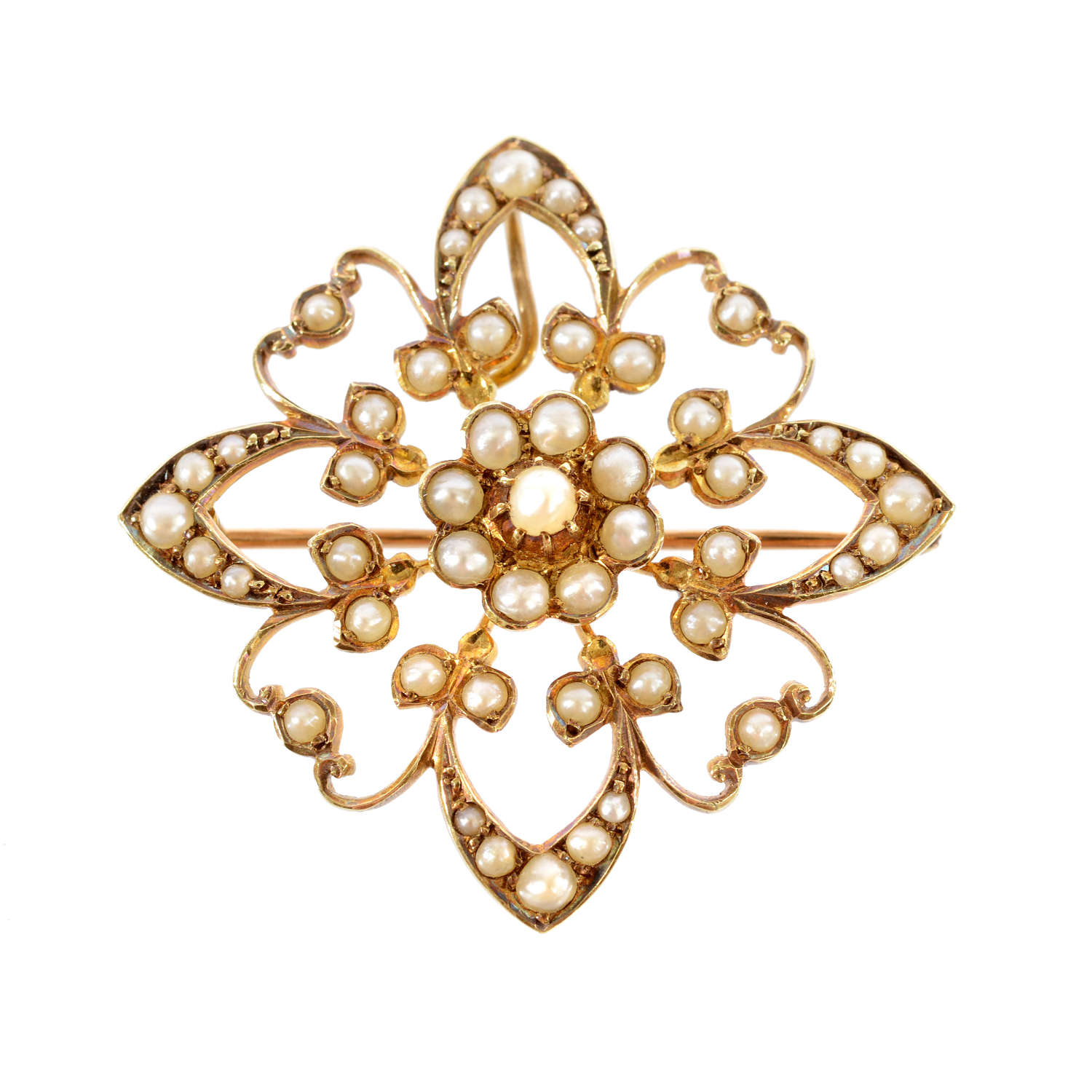 An Edwardian 15ct Gold and Seed-Pearl Pendant/Brooch