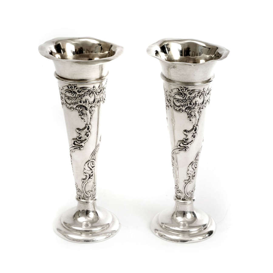 A Pair of Attractive Silver Flower Vases