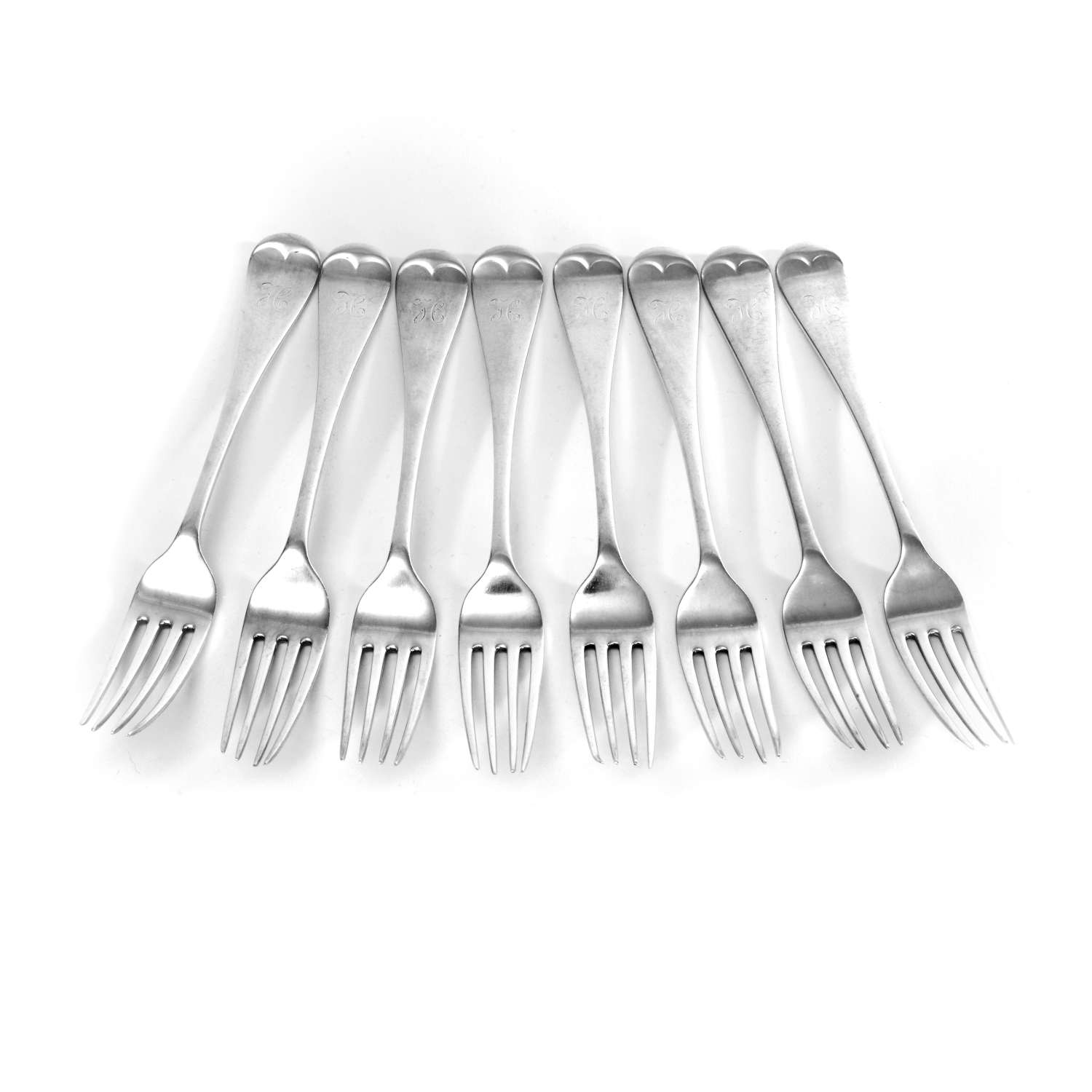 A Set of 8 Silver Old English Pattern Dinner Forks