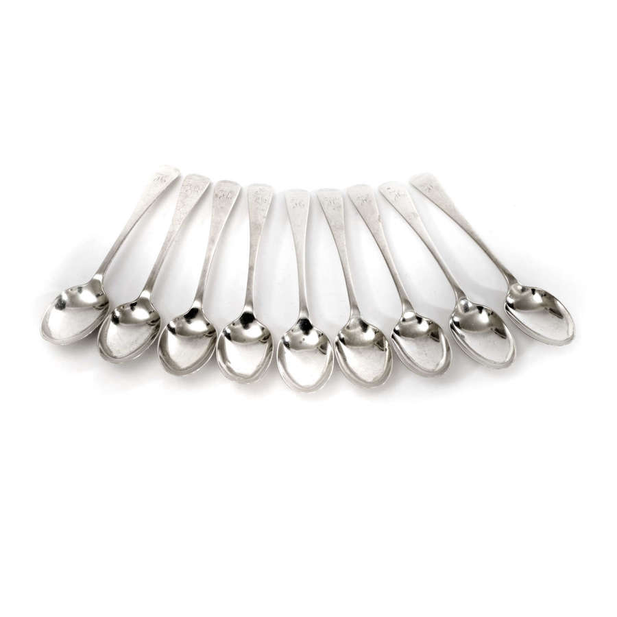 A Set of 9 Silver Tea Spoons