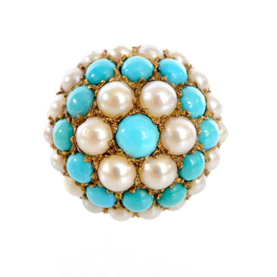 A Pearl and Turquoise Bombé Cocktail Ring
