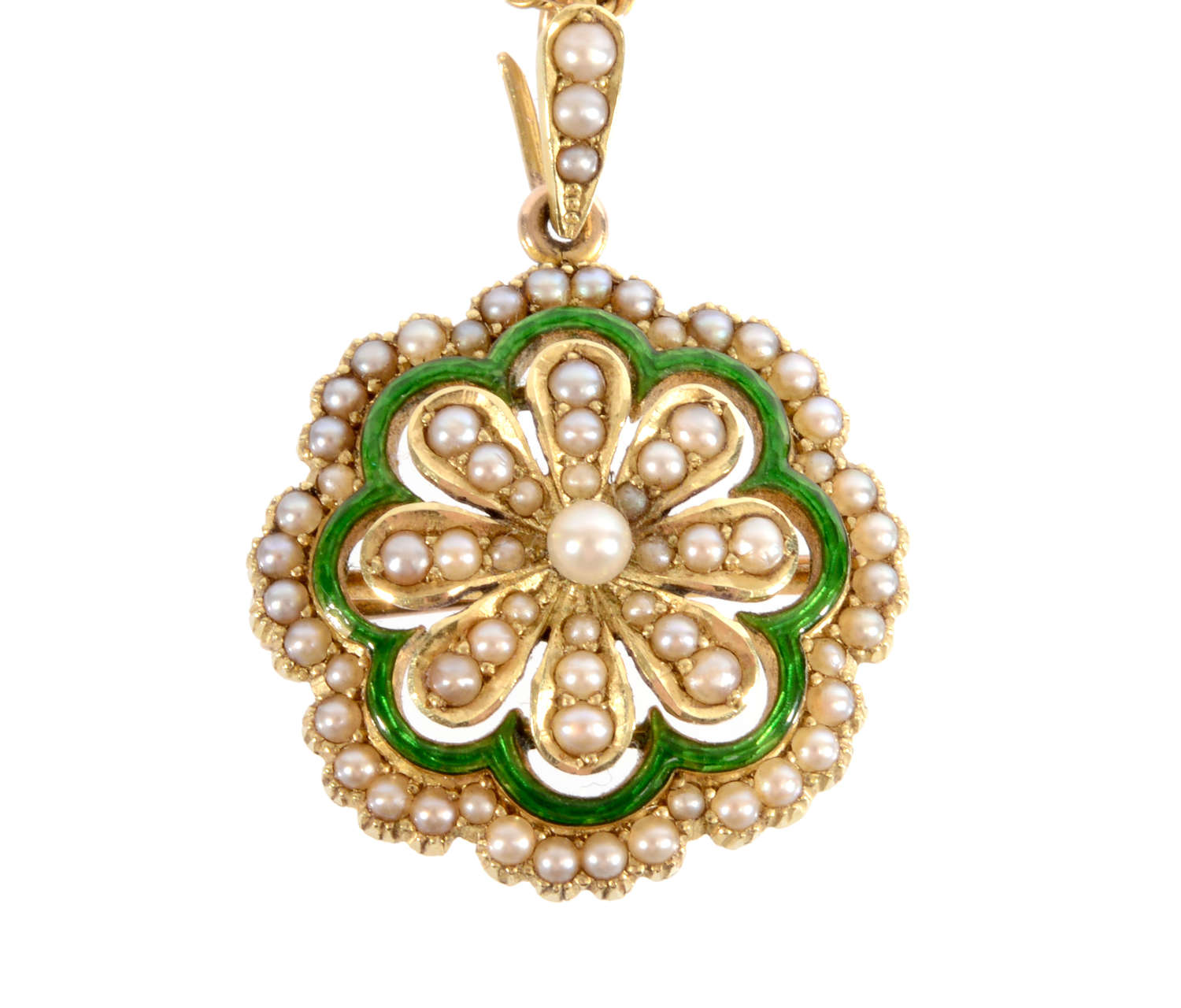 An Edwardian 15ct Gold, Enamel and Seed-Pearl Pendant/Brooch