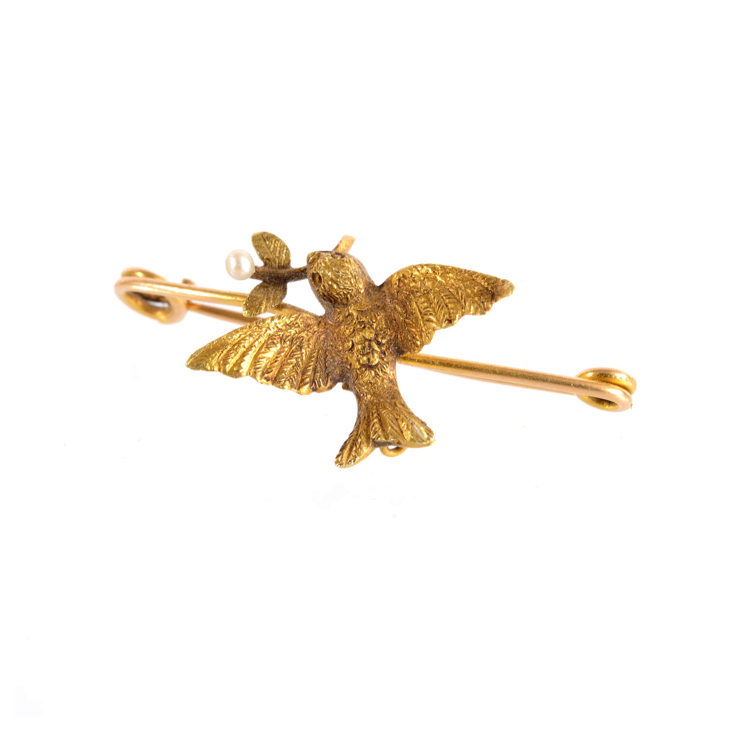 A Charming Victorian 15ct Gold and Seed-Pearl Bird Brooch