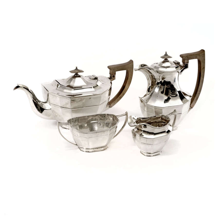 A Handsome Art Deco Four-Piece Silver Tea Service