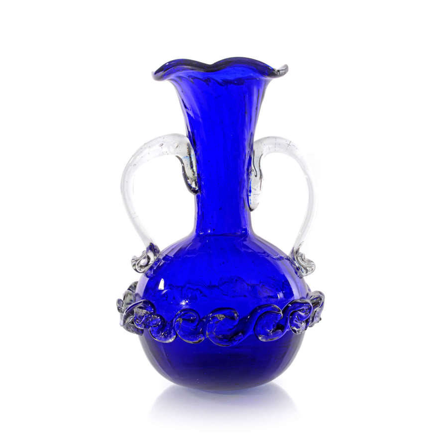 A Victorian Bristol Blue Glass Amphora Shaped Vase