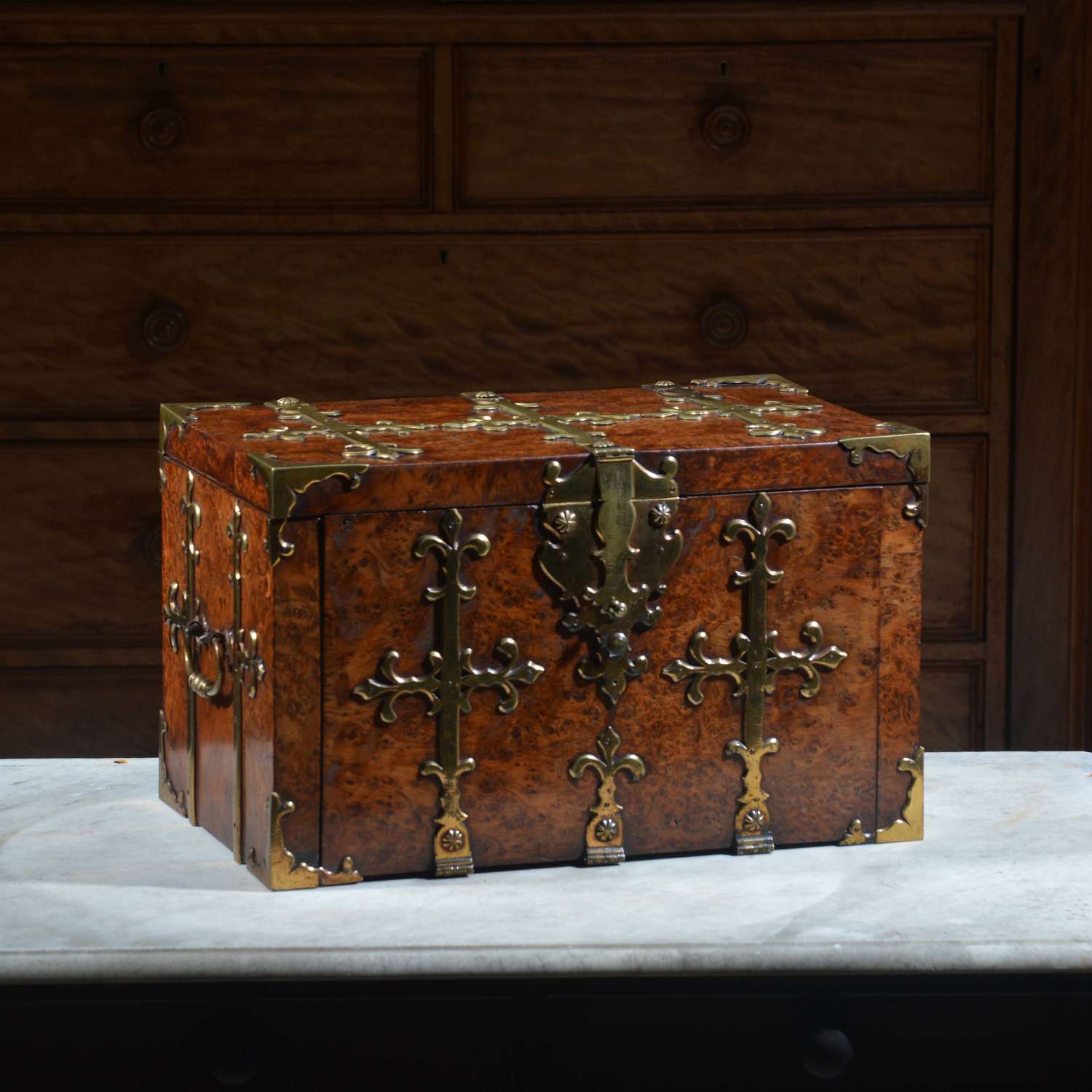 Important Late 17th Century Burr Yew Strong Box or Coffre Fort