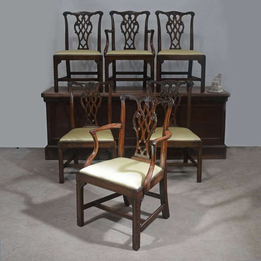 Six Chippendale Period Walnut Dining Chairs