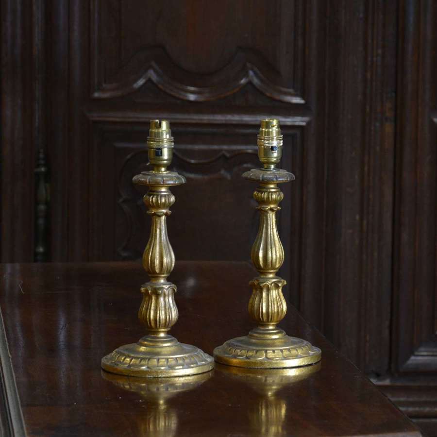 A Pair of Carved Wood Lamps