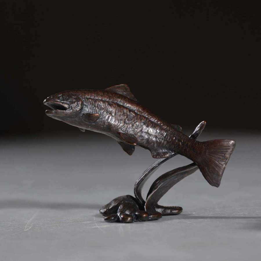 Small Bronze of a Salmon Jumping - Michael Simpson